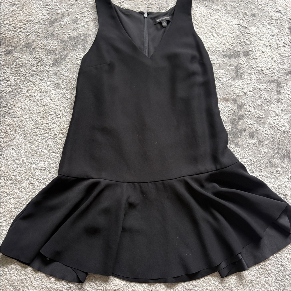Banana Republic Black V-Neck Ruffle-Hem Mini Dress